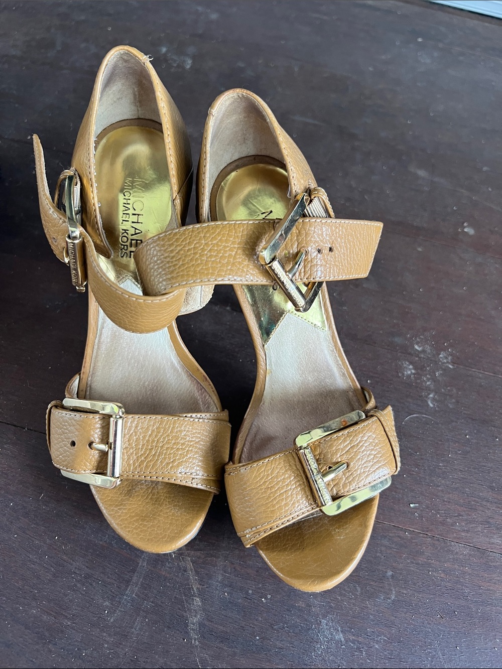 Michael Kors Cognac Leather Buckle Heels
